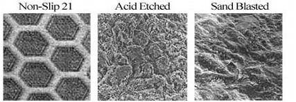 Microphotos of anti-slip floor treatments