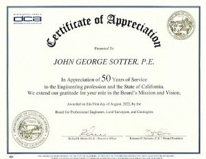 Certificate of Appreciation for 50 Years of Sotter Engineering