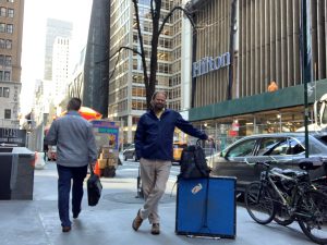 john sotter with pendulum floor friction tester on streets of new york